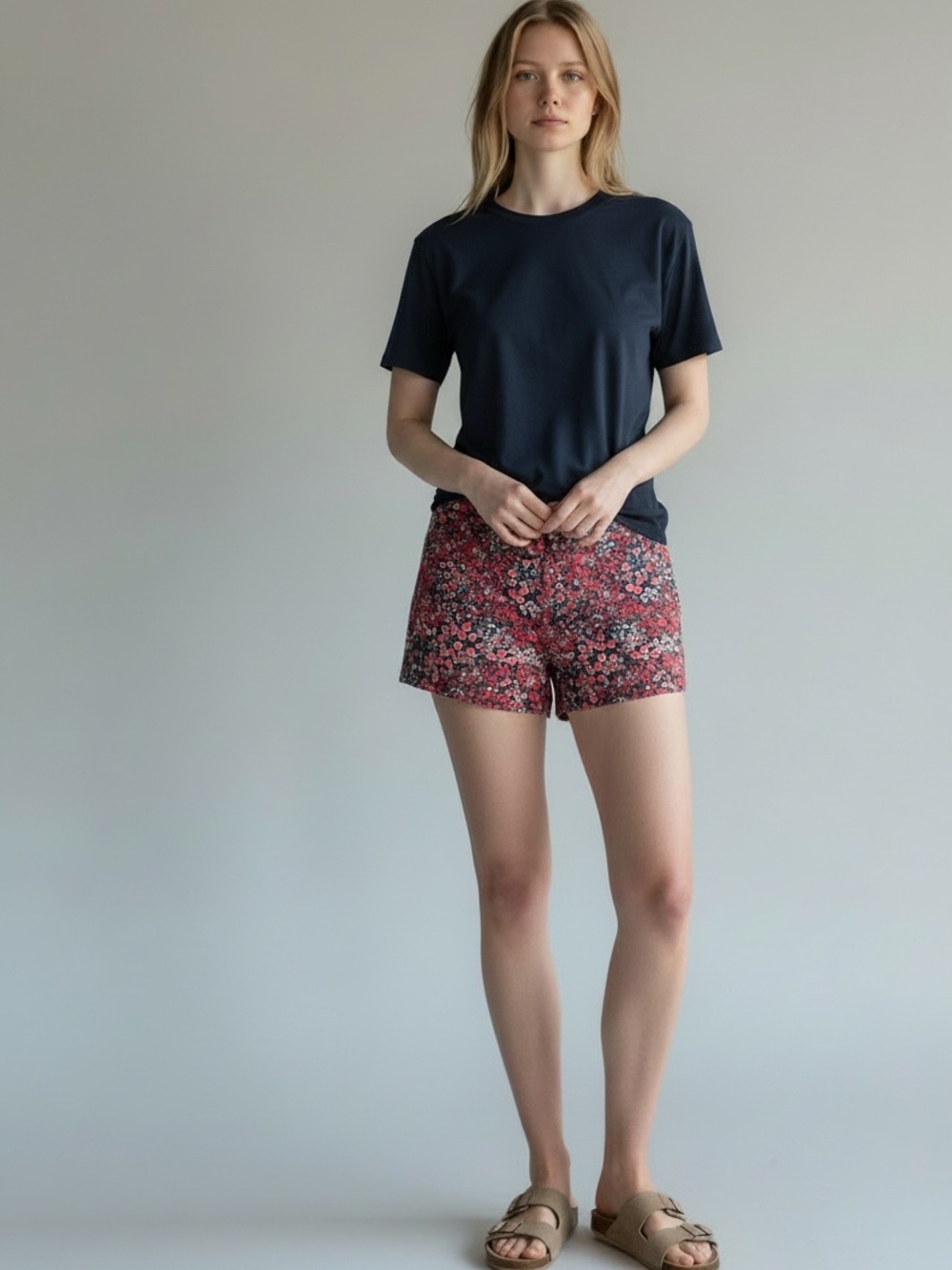 GAP Factory Floral Chino Shorts Size 10 Navy Red Cotton Preppy Summer Coastal